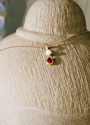 Pearl and Ruby Teardrop Pendant