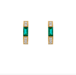 Emerald Baguette Huggies with Diamonds