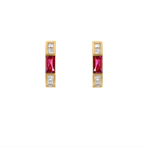 Ruby Baguette Huggies with Diamonds