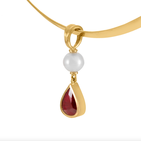 Pearl and Ruby Teardrop Pendant