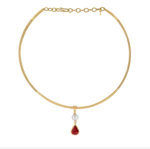 Pearl and Ruby Teardrop Pendant