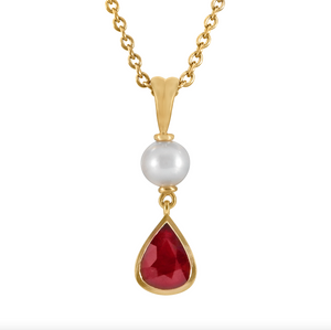 Pearl and Ruby Teardrop Pendant