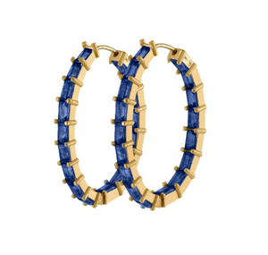 Sapphire Baguette Oval Hoops