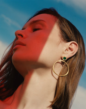 Oversized Origin Hoops with Emerald and Diamond Studs