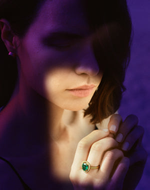 Emerald and Diamond Halo Ring