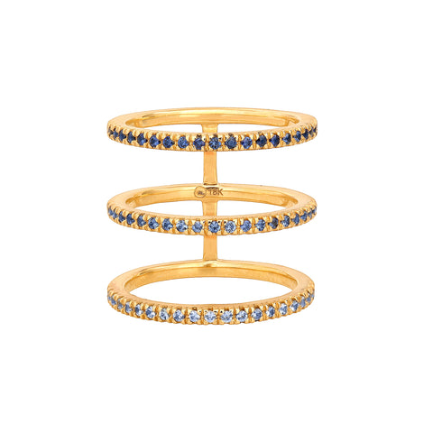 Ombre Blue Sapphire Triple Bar Ring