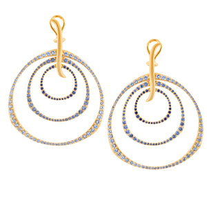 Ombre Blue Sapphire Triple Hoop Earrings