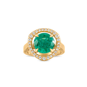 Emerald and Diamond Halo Ring
