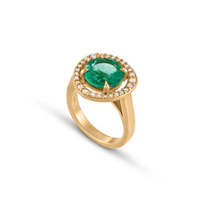 Emerald and Diamond Halo Ring