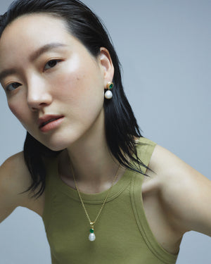 Pearl Drop Earrings with Emerald and Diamond Studs