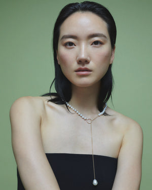 Pearl Strand Lariat with Halo Hoop