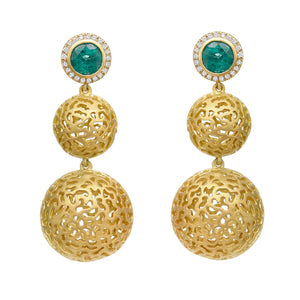 Emerald Double Ball Drop Earrings