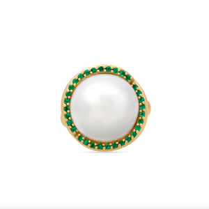 Pearl Twist Cocktail Ring with Emerald Pavé