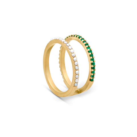 Pearl and Emerald Double Bar Ring