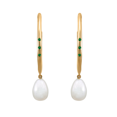Emerald Halo Hoops with Pearl Drops