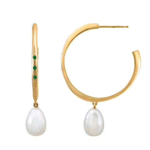 Emerald Halo Hoops with Pearl Drops