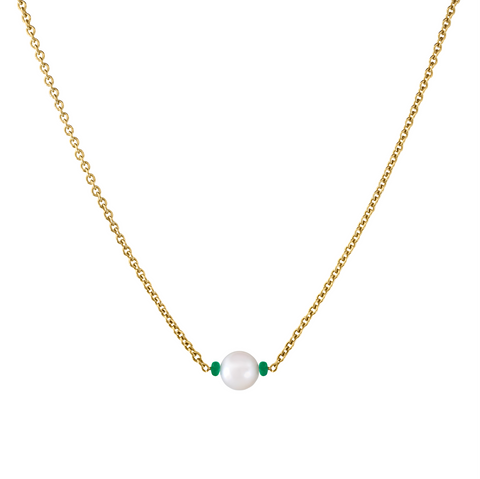 Petite Pearl Pendant with Emerald Beads