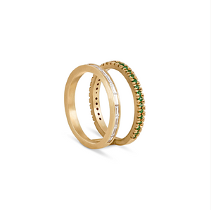 Emerald and Diamond Baguette Double Bar Ring