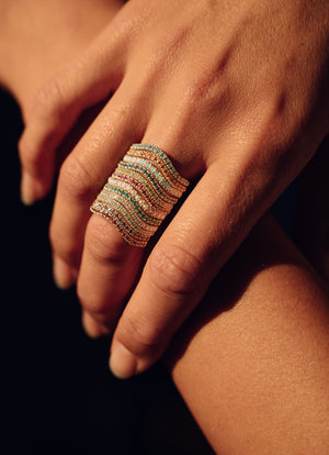 Aquamarine Wave Stack Ring