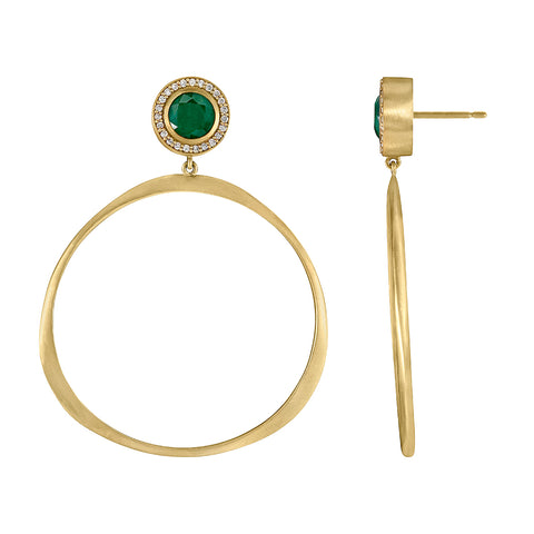 Oversized Origin Hoops with Emerald and Diamond Studs