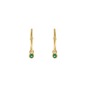 Petite Halo Huggies with Emerald Charms