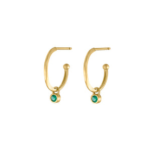Petite Halo Huggies with Emerald Charms