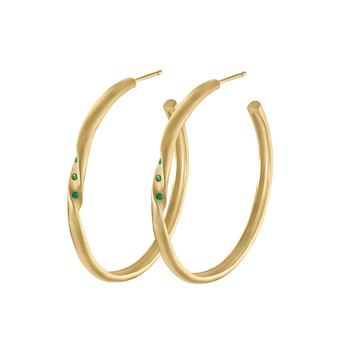 Twisted Hoop Earrings with Emeralds