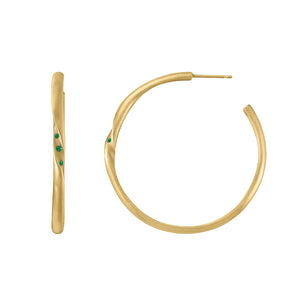 Twisted Hoop Earrings with Emeralds