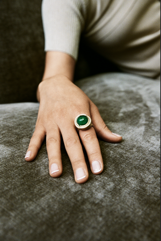 Emerald Twist Cocktail Ring with Diamond Pave