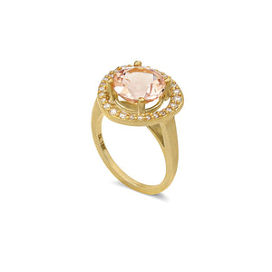 Morganite and Diamond Halo Ring