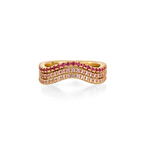 Ruby and Pink Sapphire Wave Stack Rings