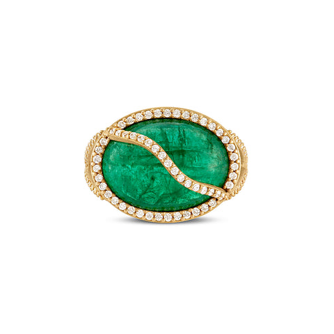 Emerald Cage Ring with Diamond Pavé
