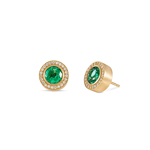 Emerald and Diamond Pave Stud Earrings