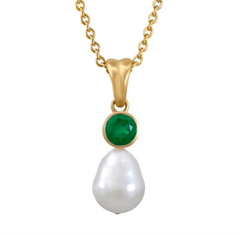 Pearl and Emerald Drop Pendant