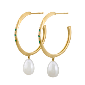 Emerald Halo Hoops with Pearl Drops